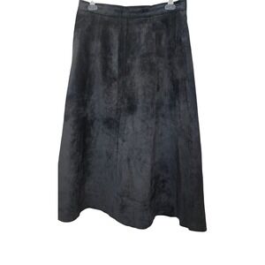 VTG Evan Davies Black Leather Women's 14 A-Line Midi Elegant Grunge Preppy Skirt